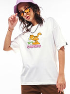 Bewakoof Official Garfield Merchandise Womens Graphic Print Oversized Fit Half Sleeve Round Neck Cotton Jersey T-Shirt_666792_W