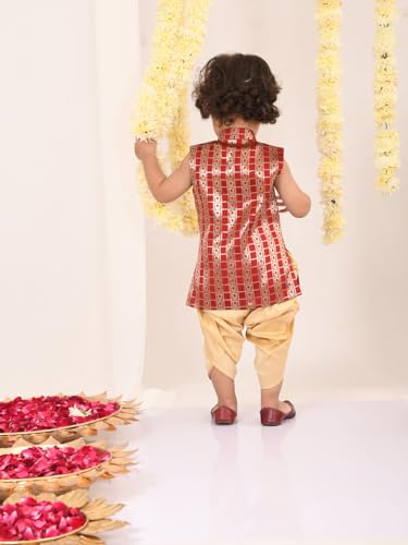 Jbn Creation Infant Boys Maroon And Gold Silk Blend Kurta And Dhoti Set