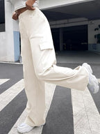Greciilooks Women Cargo Pant | Women Trousers | WomenS High-Waisted Pant Cream