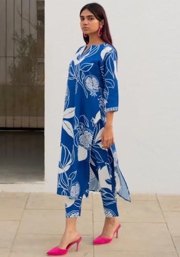 ANNI DESIGNER Womens Rayon Blend Straight Printed Kurta with Pant (ANAAR-Blue_S_Blue_Small)