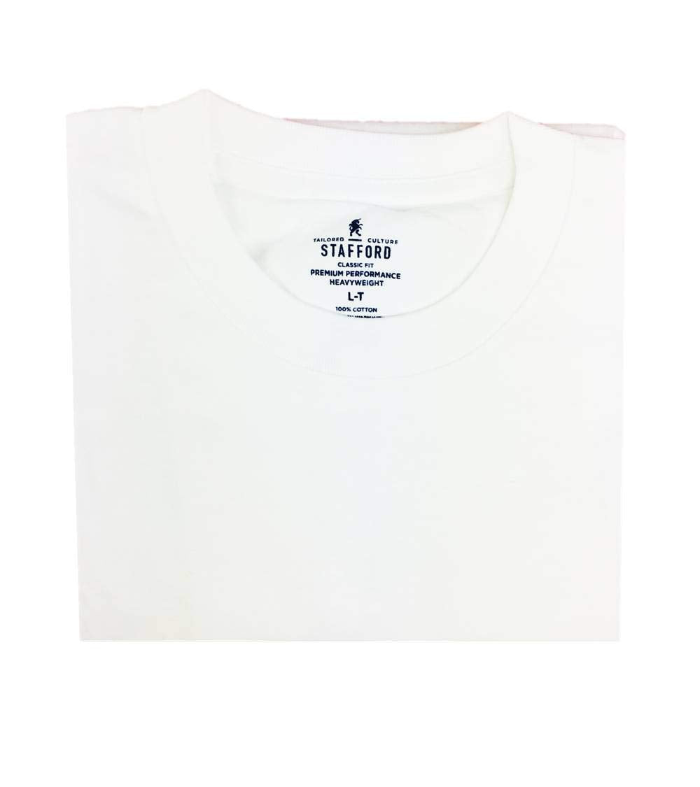 Stafford Mens Tall/Extra Tall 100% Heavy Weight Cotton Crew Neck Undershirt, White, Short Sleeve, 4 Pack (Large Tall (LT))