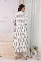 Leriya Fashion WomenS Grey Floral Printed Anarkali Kurta Set With Pant & Dupatta