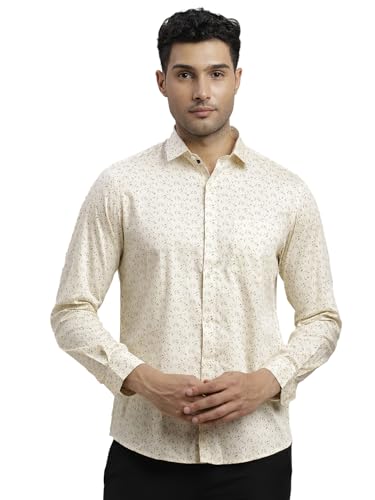 Turtle Men 100% Cotton Slim Fit Beige Formal Shirt