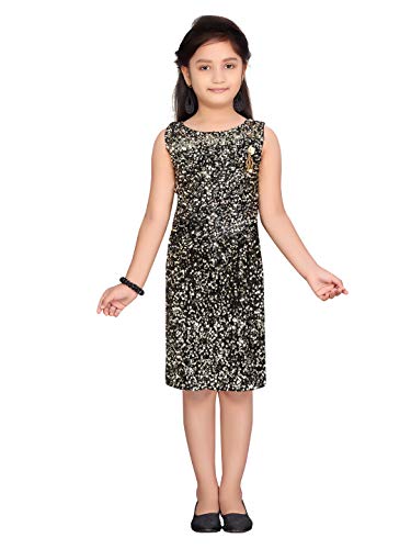 Aarika Girls Cotton Blend Skater Knee-Length Dress (DDR-1600_Gold_34)