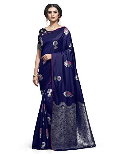 Shiv Textiles Womens Banarasi Silk Saree (ZM01 Navy Blue_Dark)