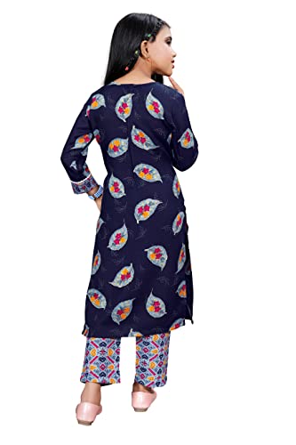 Nainvish Girl'S Cotton Blend Kurta With Pant (Kd03_Kb_Blue_4-6 Year)