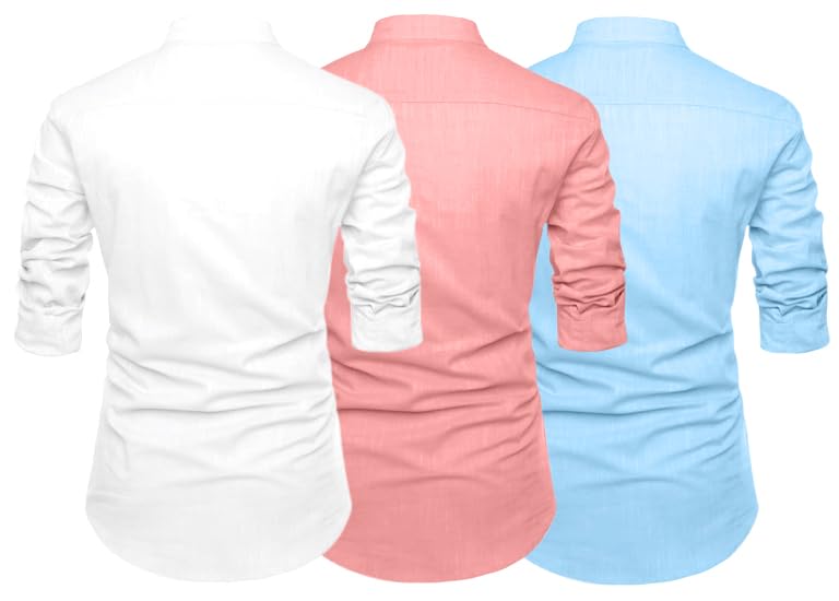 Finivo Fashion Combo Of MenS Solid Cotton Blend Straight Kurta Shirt Pack Of 3