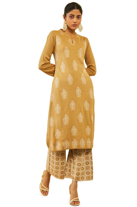 Soch Women Acrylic Leaf and Geometric Pattern Knitted Winter Kurta Set