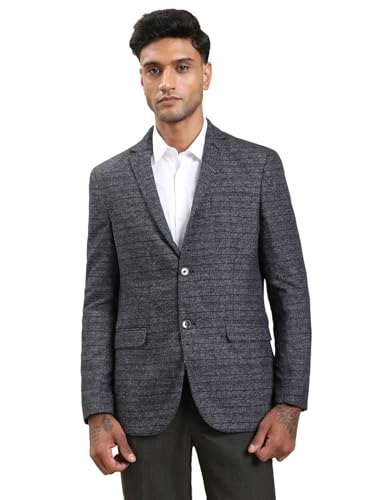 Turtle Men Knitted Dark Grey Checkered Tailored Fit Blazer