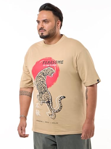 Bewakoof Heavy Duty 1.0 Mens Graphic Print Oversized Fit Half Sleeve Round Neck 60% Cotton;40% Poly Plus Size T-Shirt_637604_Br