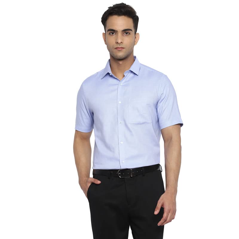 Turtle Men Cotton Light Blue Self Design Regular Fit Shirts