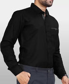 Tee Projekt Mens Regular Fit Solid Soft Touch Cotton Casual Shirt with Pocket Design with Spread Collar & Full Sleeves. Black
