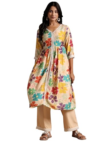 Libas Womens Printed Silk Blend A-Line Kurta With Palazzos