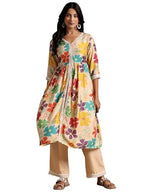 Libas Womens Printed Silk Blend A-Line Kurta With Palazzos
