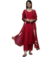 Varanga Red Embridered Kurta Paired With Tonal Botom And Dupatta