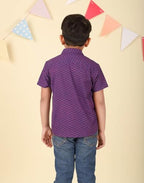 Fabindia BoyS Printed Regular Fit Shirt (1038861Purple_Purple