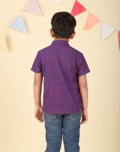 Fabindia BoyS Printed Regular Fit Shirt (1038861Purple_Purple