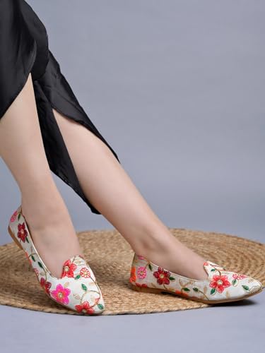 Shoetopai WomenS Multi Ethnic Embroidered Slip-On Belly With Mirror Work  Traditional Multicolor Juttis For Casual & Festive Eu