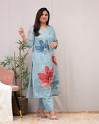 ANNI DESIGNER Womens Rayon Blend Straight Printed Kurta with Pant (Susan Sky_XL_Sky Blue_X-Large)
