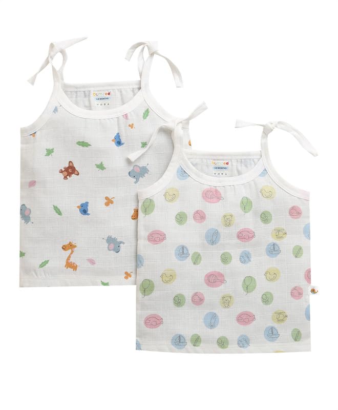 BUMZEE Baby Boys Pure Cotton Muslin Regular Fit Sleeveless Round Neck Jabla Pack of 2 White - 3-6 Months (Peb11616C-wht)