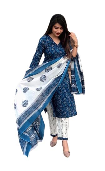 Nermosa Women Floral Printed Kurta And Pant Set With Dupatta (Medium)