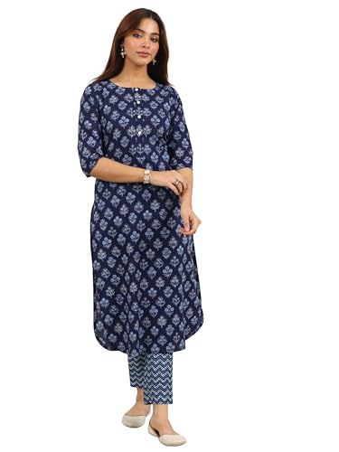 Libas WomenS Cotton Ethnic Motifs Kurta Set (400478_Blue_S)