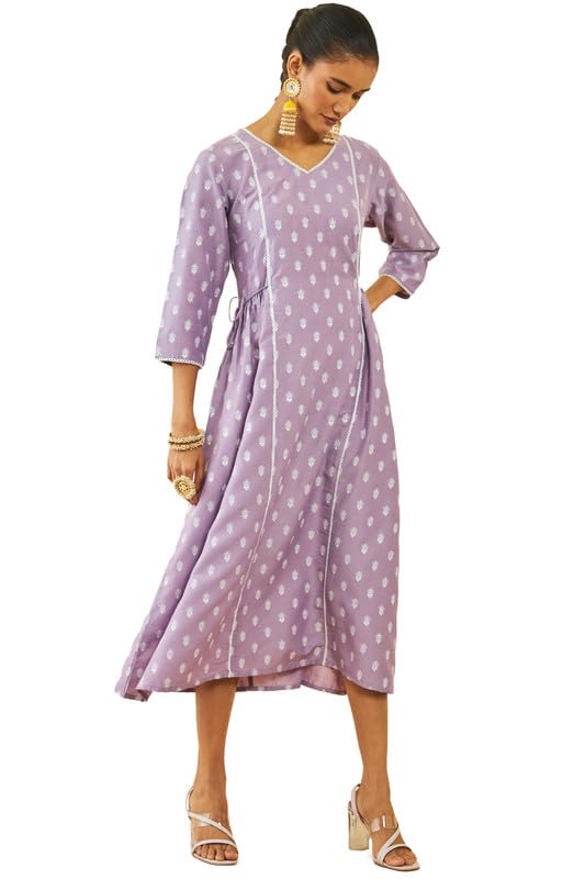 Soch Women Viscose Blend Ethnic Motifss Print V-Neck Dress Kurta
