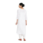 Fabindia Women Embroidered Slim Fit Long Kurta Cotton_White