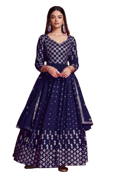Fashion Basket Women'S Anarakali Kurta With Dupatta Set (Blue)