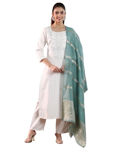 Libas WomenS Cotton Blend Yoke Design Kurta Set (27883_Off White_2Xl)