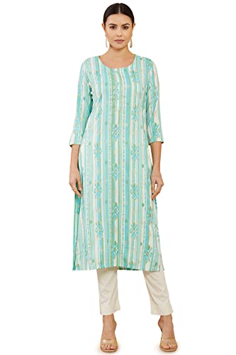 Soch Women Turquoise Rayon Floral Kurtas
