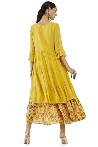 Soch Women Yellow Georgette Embroidery Dress Kurta