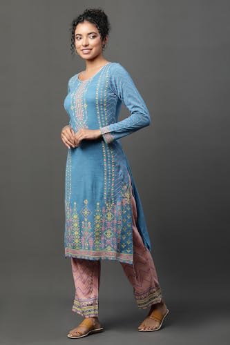 Aurelia Pink Festive Ethnic Liva Kurta, Skirt & Dupatta Set