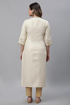Aurelia Beige Foil Pattern Rayon Blend Regular Kurta