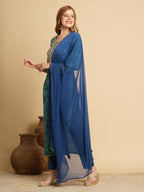 ANNI DESIGNER Womens Cotton Blend Straight Printed Kurta with Pant & Dupatta (Sharvi Blue_L_Blue_Large)