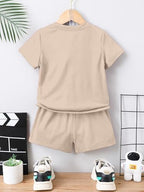 AVANOVA Boys Pista 2pcs/Set Young Boy Loose Comfortable T-Shirt With Los Angeles Print And Shorts, Casual Cute Style Suitable F