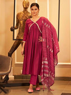 Womanista WomenS Silk Blend Stone Work Kurtaset 1182A_Magenta