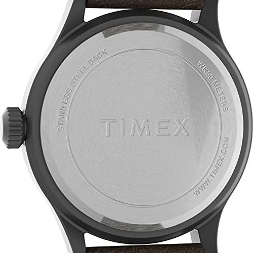 Timex Men's Expedition Scout 40mm Watch - Gunmetal Case Khaki Dial with Dark Brown Leather Strap