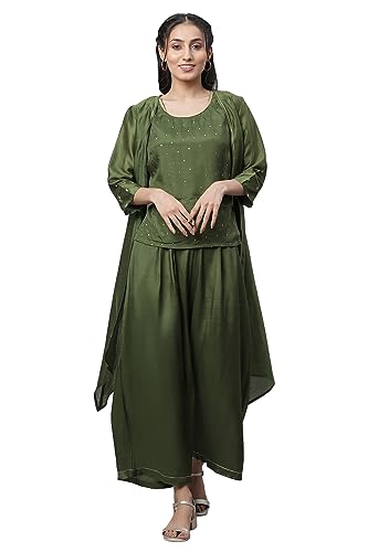 Aurelia WomenS Green Viscose Top, Palazzos, Gillet Suit Set_23Auas14176-704224_L