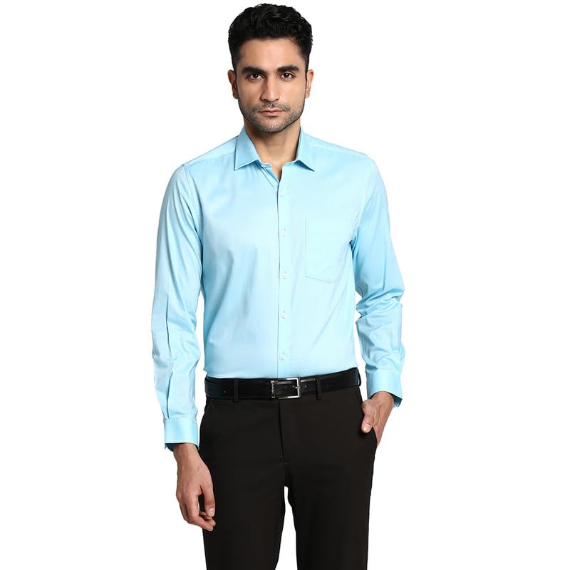 Turtle Men 100% Cotton Regular Fit Sky Blue Solid Formal Full Sleeve Shirt