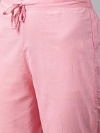 Anubhutee Women Pink Bandhani Printed Thread Work Pure Cotton Kurta With Trousers With & Dupatta