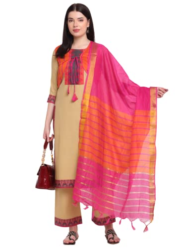 Anni Designer Women'S Cotton Straight Kurta With Palazzo & Dupatta (Kpzd-Cot-10013-Beige_L_Beige_Large)