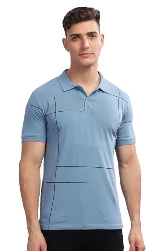 ADRO Regular Fit Polo T-Shirt for Men| Printed Polo T-Shirt | Cotton Polo T Shirt Also in Plus Size|Pnop24-L1-Sksbbl-L Shadow Bl