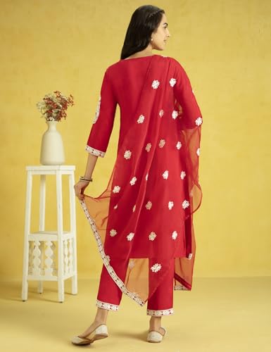 Kaari Rayon Staple 3 PCS Women Kurta Set (KAAAW24WSKD-82023_Indian Chilli Red