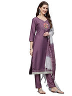 Stylum Women'S Embroidered Chinnon Straight Kurta Pant Dupatta Set