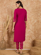 Ziyaa Women Women'S Maroon Crepe Kurta And Pant Set