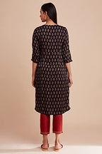 W For Woman Folksong By W Round Neck Kurta Ajrakh Print 42 L 3/4Th Slv