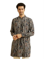 Manyavar MenS Spandex Abstract Digital Print Long Kurta (Dark Blue,Xl)