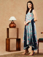 ANNI DESIGNER Womens Cotton Blend Anarkali Printed Kurta with Pant & Dupatta (GOANNI Blue-FKA_L_Blue_Large)