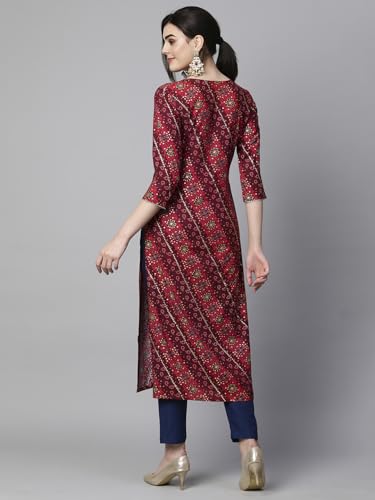 ANNI DESIGNER Womens Cotton Blend Straight Printed Kurta with Pant Set (Badiya Pink-NW_XL_Pink_X-Large)
